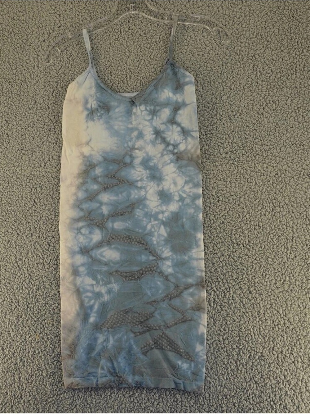 Free People Blue Tie-Dye Midi Slip Dress with Cutout Detail